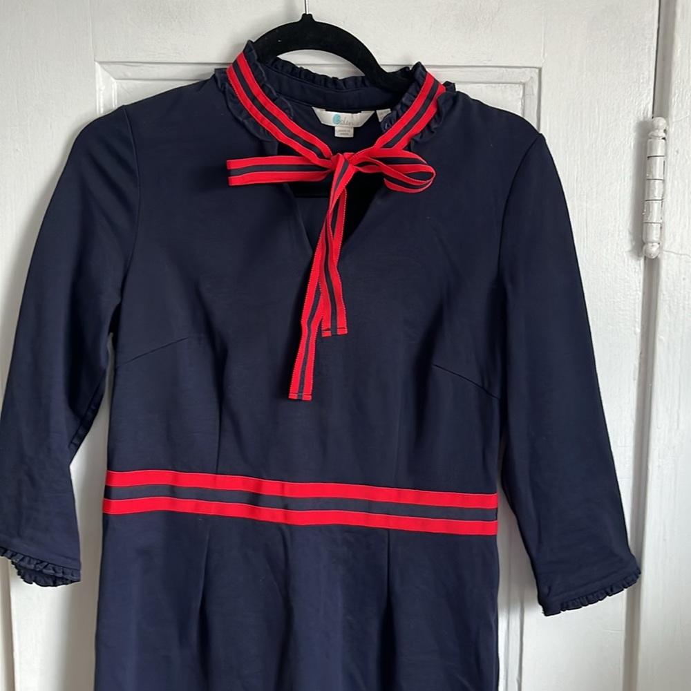 Boden Annette Ponte Midi Dress Navy with Red Ribbon - Picture 6 of 10